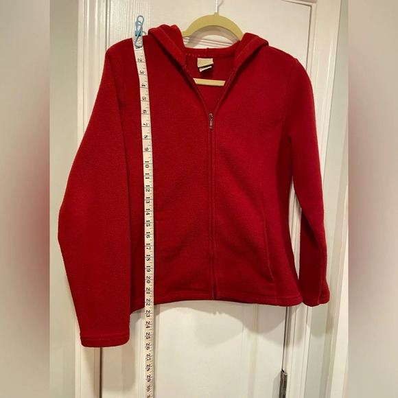 L.L. Bean Women’s Y2K Red Full Zip Hooded Fleece Jacket Hooded Pockets Size S - Picture 4 of 10